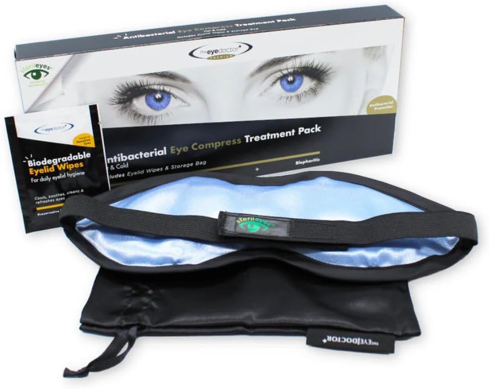 The Eye Doctor Premium Treatment Bundle - Reusable Hot Cold Eye Compress & 20X Single Use Biodegradable Eyelid Wipes For Dry Eye, Blepharitis & Mgd - Microwave Safe Mask