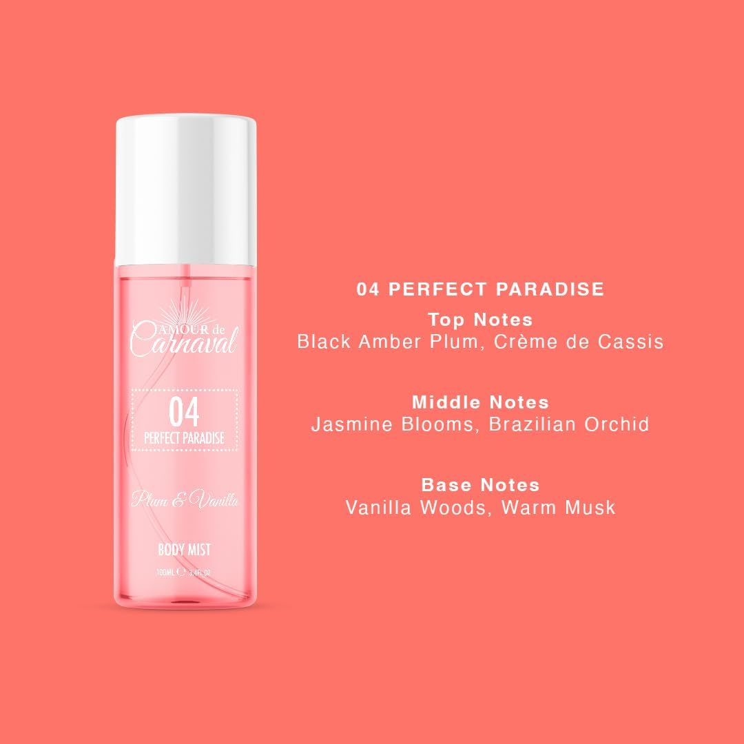 Brazilian Inspired Perfume, Brazilian Body Spray Body Mist Fragrance Spray - Fresh And Floral Fragrance Perfume Spray - 100Ml - 3 Pack (Golden Sun, Sugar Berry, Perfect Paradise) - Amour De Carnaval