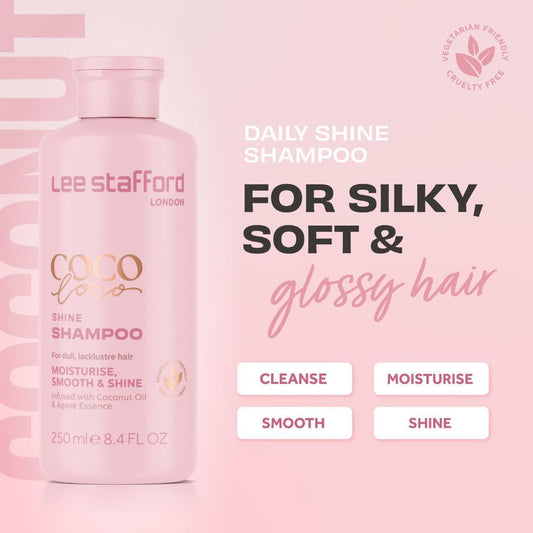 Lee Stafford Shine Conditioner | Coco Loco - Best Moisturizing Lightweight Cream For Dry, Dull Hair, Radiant High Gloss Sleek Silk Shiny Finish, Packed With Coconut Oil For Rich Moisture, 250 Ml