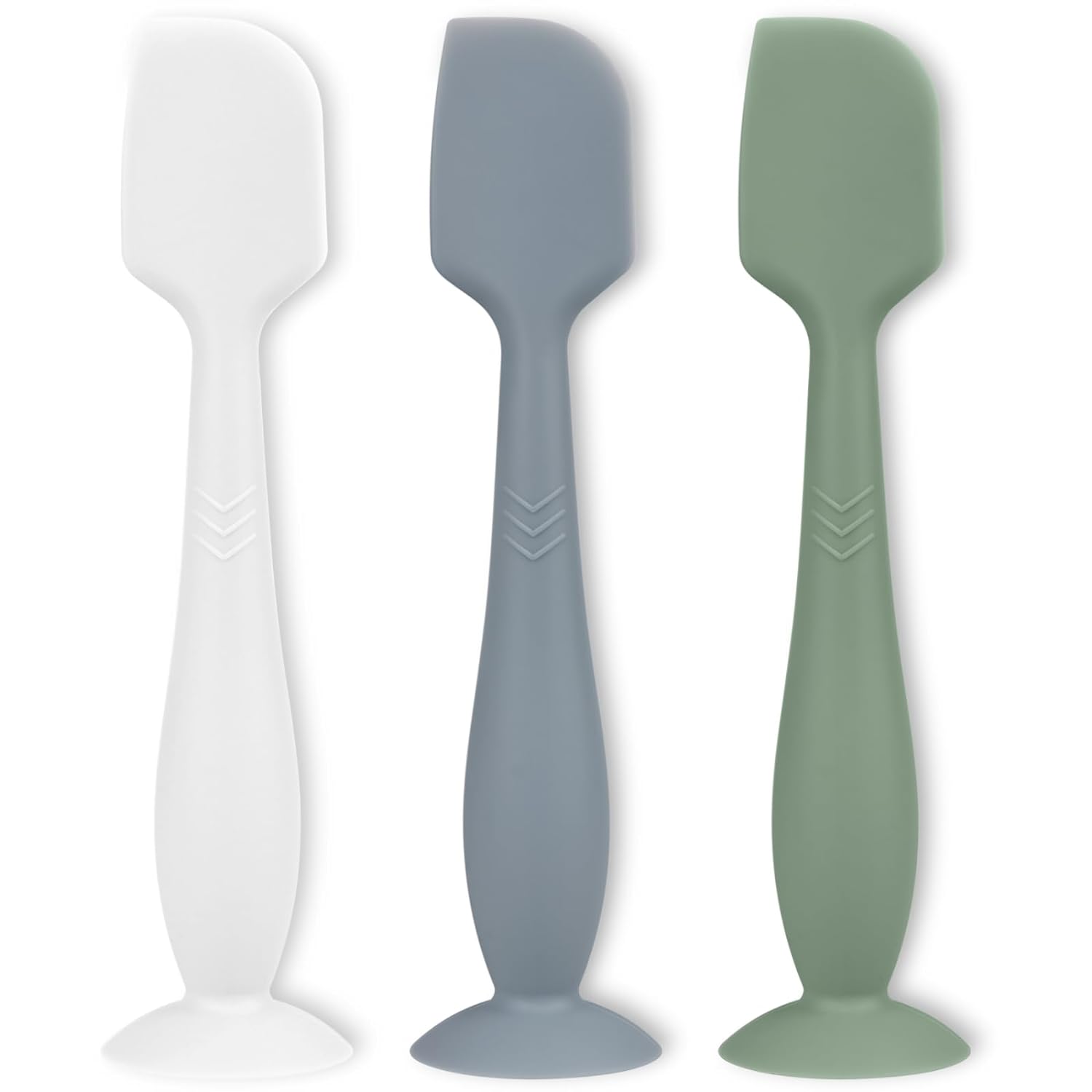 3 Piece Full Size Diaper Cream Applicator Set - Soft Silicone Baby Butt Spatula with Suction Base (White/Sage/Ether)