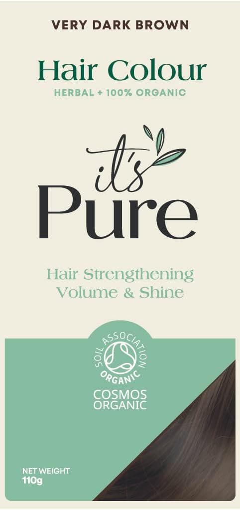 It'S Pure Organic Henna Hair Dye Very Dark Brown | 100% Natural, Vegan, & Gluten Free | Ppd Free Hair Dye, Ammonia Free, Resorcinol Free, & Peroxide Free | Volumising, Strengthening, & Revitalising |