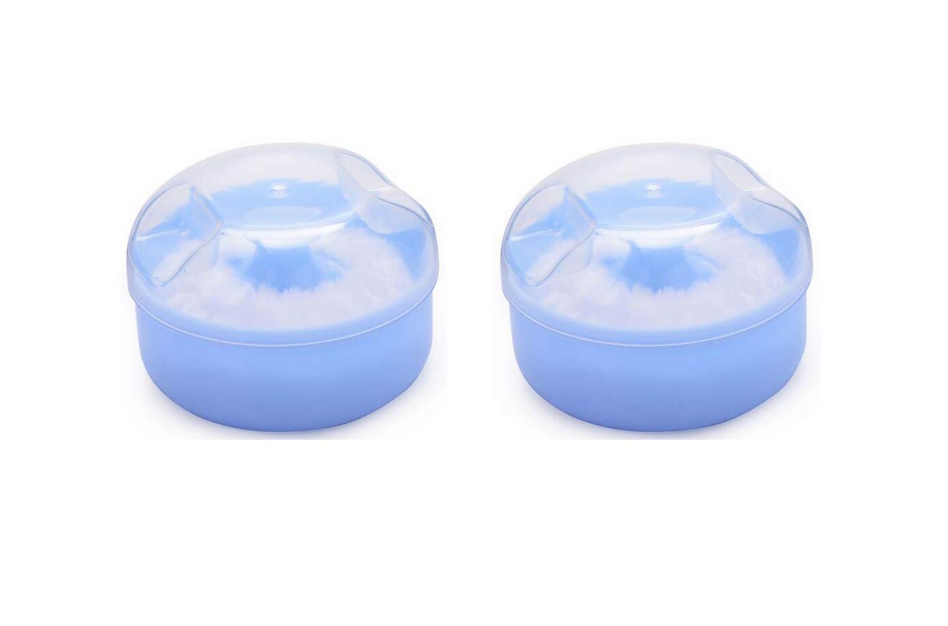 2PCS Blue Baby Kid's After-bath Powder Puff Box Plastic Face Body Talcum Powder Case Care Holder Jars Case Containers Pots With Sponge Villus Puff For Home Travel Use