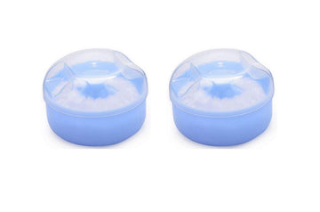 2PCS Blue Baby Kid's After-bath Powder Puff Box Plastic Face Body Talcum Powder Case Care Holder Jars Case Containers Pots With Sponge Villus Puff For Home Travel Use