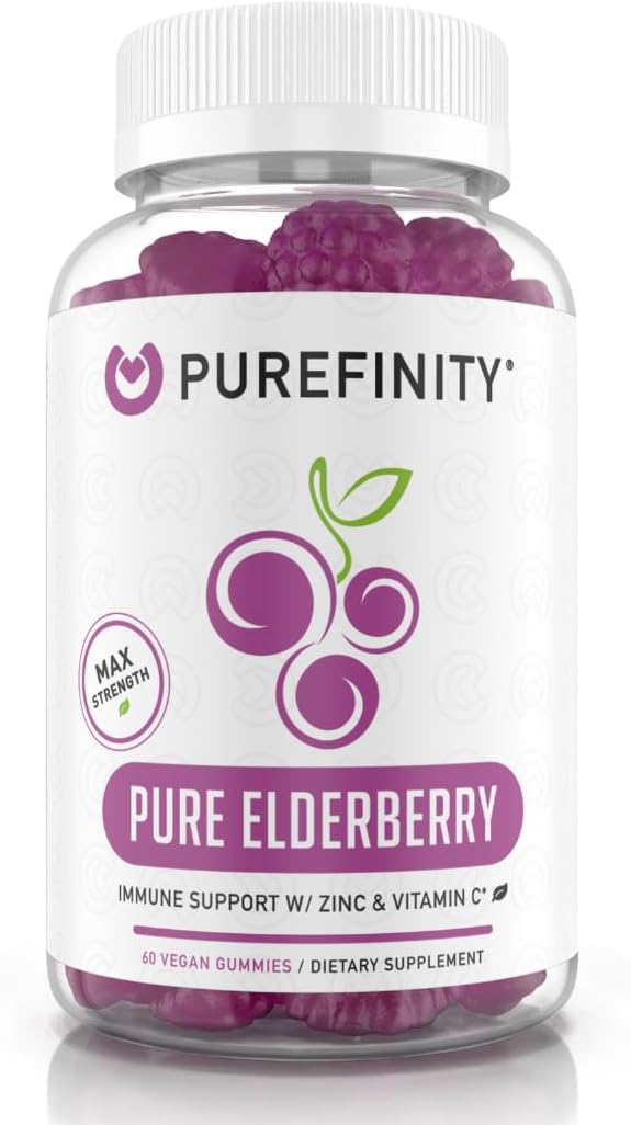 Elderberry Gummies ? Double Strength Immune Support Gummy Vitamins, Zinc Supplement & Vitamin C Supplement ? Sambucus Elderberry Antioxidant for Adults & Kids ? 60 Gummies