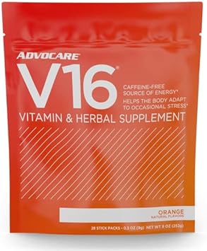 Advocare - V16 Vitamin And Herbal Supplement - Caffeine-Free Source Of Energy - Orange Flavor 28 Stick Pack