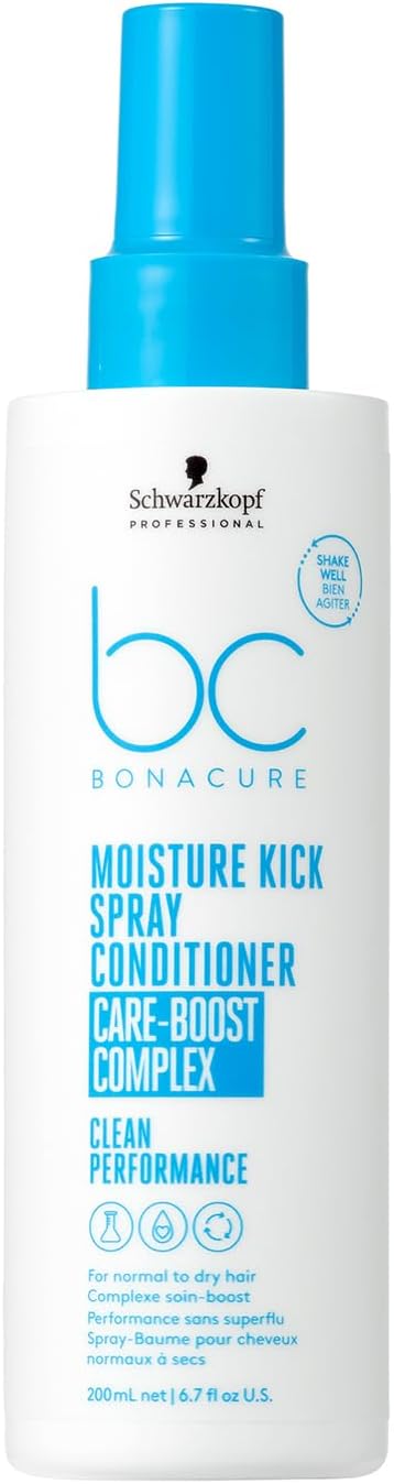 Schwarzkopf Professional Bonacure Moisture Kick Spray Conditioner For Normal To Dry Hair Care Boost Complex Moisturizing Detangling Improved Manageability Lightweight Feeling Elasticity 200 Ml