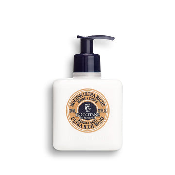 L'Occitane Shea Hands & Body Ultra Rich Wash: Cleanse, Soften, Gentle Foaming Cream, Classic Shea Scent, Prevent Dryness, With 5% Shea Butter, Refill Available