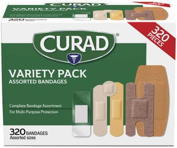 Curad Bulk Variety Pack Assorted Bandages, Flex-Fabric, Waterproof, Plastic, Knuckle, Heavy Duty Bandages (320Count)