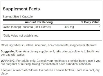 Swanson Sheep Placenta Glandular Substance 400 Milligrams 60 Capsules