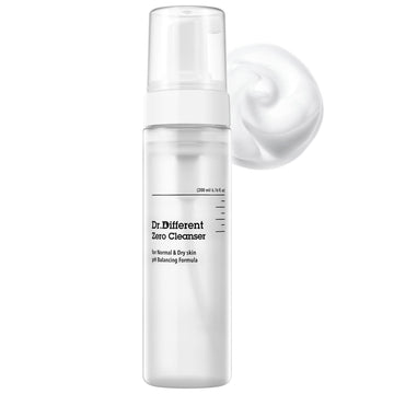 Dr.Different Zero Cleanser For Normal & Dry Skin - Hypoallergenic Ph 5.5 Face Bubble Foaming Cleanser With Hyaluronic Acid And Ceramide, Moisturizing And Soothing, 6.76 Fl.Oz