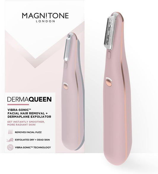Magnitone Dermaqueen Vibra-Sonic Facial Hair Removal Face Dermaplaning Dermaplane Blades Razors Exfoliator, Instant Smoother Radiant Skin, Removes Facial Fuzz, Exfoliates Dry + Dead Skin