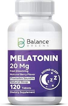 Melatonin 20mg Fast-Dissolve 120 Tablets - Natural Berry avor, Non-Habit Forming - Fall Asleep Faster, Stay Asleep Longer, Natural Sleep Aid - Non-GMO, Gluten-Free, Vegan Tablets by Balance Breens