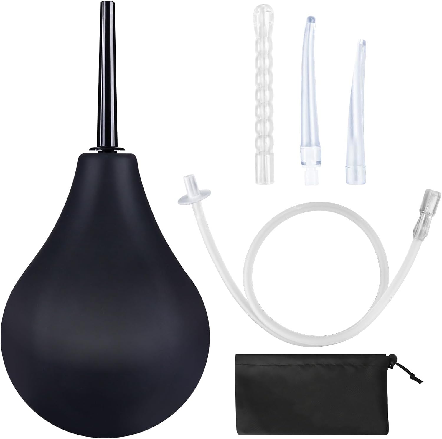 Enema Bulb 7.6oz Douche Enema Kit Includes 4 Nozzles for Women & Men Black with Storage Bag