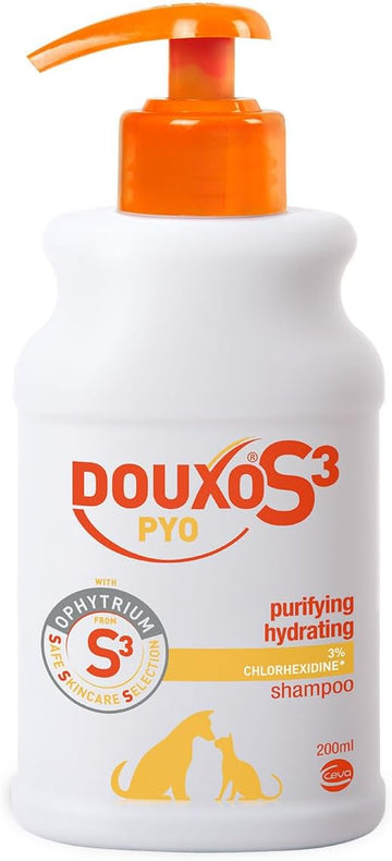 Douxo S3 Pyo Shampoo, Antibacterial & Anti-Yeast Shampoo For Dogs & Cats, Yeast Overgrowth Shampoo For Dogs, Vet Recommended Cat & Dog Disinfecting Shampoo, Chlorhexidine For Dogs, 200Ml