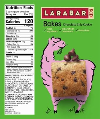 Larabar Kid Gluten Free Bar Chocolate Chip Cookie, 6 Bars, 5.76 Oz