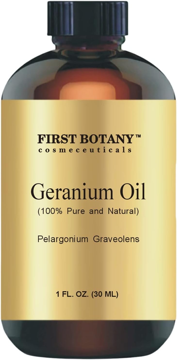 First Botany, 100% Pure Geranium Essential Oil - Premium Geranium Oil For Aromatherapy, Massage, Topical & Household Uses - 1 Fl Oz (Geranium)