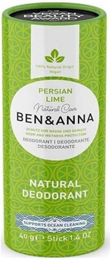 Ben & Anna Persian Lime Natural Deodorant Stick For Men And Women, Vegan & Natural Cosmetics, Sustainable In Papertube, Against Heavy Sweating, Aluminium-Free (40 G (Pack Of 1), Lime)