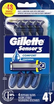 Gillette Sensor3 Smooth Shave Disposable Razor, 4 Count