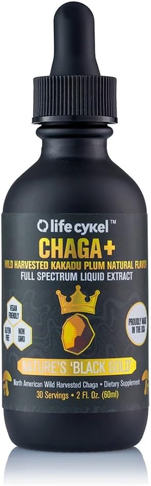 Life Cykel Chaga Mushroom Extract With Kakadu Plum- 100% Organic Mushrooms, Immune Support Supplement, High Antioxidants, Vitamin C, Anti-Aging Support, Helps With Fatigue - 2 Fl Oz