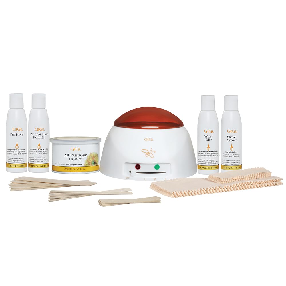 GiGi Student Starter Hair Removal Kit, Ultimate Waxing Set for Beginners, For Brows, Upper Lip, Underarms, Chest, Legs, and Bikini Area, with Post and Pre Wax Treatments, for All Skin & HairTypes