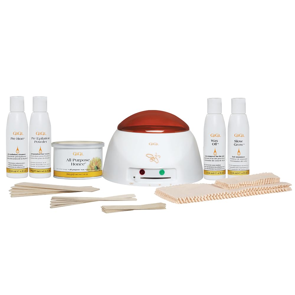 Gigi Student Starter Hair Removal Kit, Ultimate Waxing Set For Beginners, For Brows, Upper Lip, Underarms, Chest, Legs, And Bikini Area, With Post And Pre Wax Treatments, For All Skin & Hairtypes