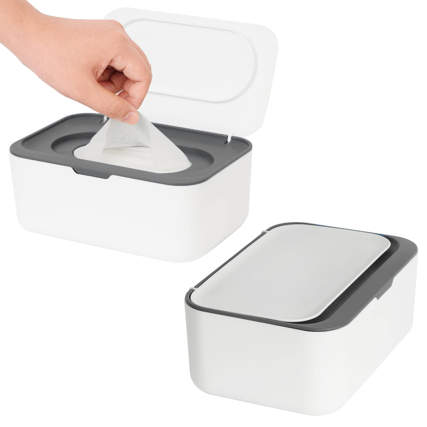 2 Pack Wipes Dispenser, Wipe Holder For Baby & Adult, Seposeve Refillable Wipe Container, Keeps Wipes Fresh, One-Handed Operation. Non-Slip, Easy Open/Close Wipes Pouch Case(2 Grey)