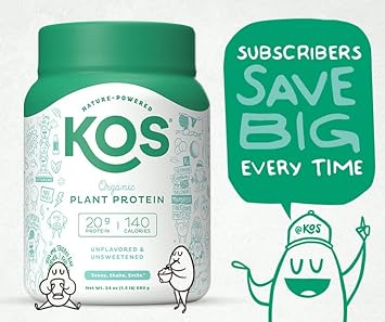 KOS Vegan Protein Powder, Unflavored & Unsweetened - Low Carb Pea Protein Blend, Organic Superfood Rich in Vitamins & Minerals - Keto, Soy, Dairy Free - Meal Replacement for Women & Men - 20 Servings : Grocery & Gourmet Food