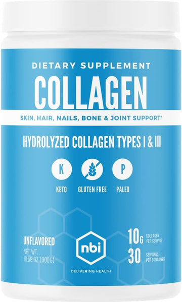 Nbi Non-Gmo, Grass Fed, Unflavored, Collagen Protein Powder, Paleo- And Keto Friendly, Type I And Iii Hydrolyzed Collagen, Amino Acids Supplement, Pasture Raised, Dairy Free, Soy Free, Gluten Free