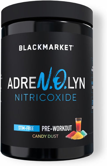Blackmarket Adrenolyn Stim Free Pre Workout - Caffeine Free Flavored Powdered Drink Mix For Men & Women, Nitric Oxide Booster, Non Stimulant (Candy Dust, 25 Servings)