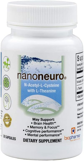 Biopharma Scientific Nanoneuro: Brain Support, N-Acetyl-L-Cysteine 600Mg, L-Theanine 200Mg, Improve Memory And Boost Focus, Energy, Memory, Mood, Clarity, 30 Servings