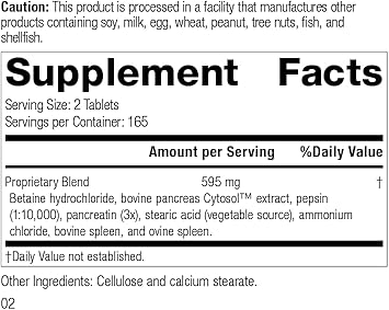 Standard Process Zypan - Digestive Health Support Supplement - Hci Supplement With Pancreatin, Betaine Hydrochloride & Pepsin - Support Macronutrient Digestion - 330 Tablets