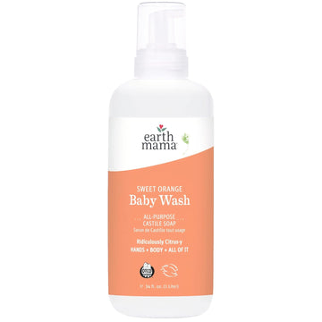 Earth Mama Sweet Orange Baby Wash Liquid Foaming Hand Soap Refill, Organic All Purpose Body Wash For Sensitive Skin, Castile Soap With Coconut Oil, Shea Butter, Calendula, & Aloe, 34 Fl Oz