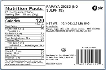 Yupik Dried Papaya, Diced, 2.2 Lb, Gluten-Free, Vegan, Kosher, Sweetened Tropical Dried Fruits, Cubed Papaya Pieces, No Added Sulphites, Fruity Snacks, Ideal For Baking, Topping & Inclusions