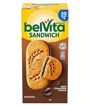 B E L V I T A Chocolate, B E L V I T A Breakfast Biscuits, B E L V I T A Soft Baked, Bevita Sandwich, 50 Packs Of 4, 88 Ounce, 5.5 Lbs, Bel Vita