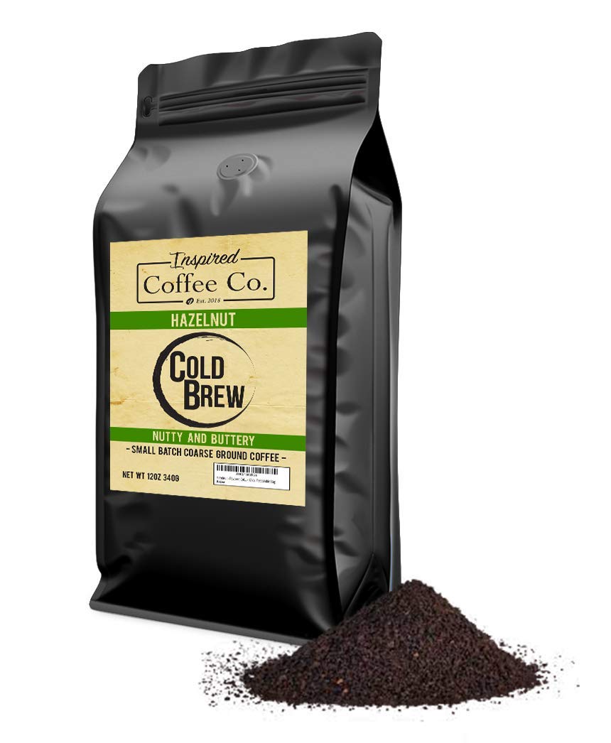 Hazelnut - Flavored Cold Brew Coffee Grounds - Inspired Coffee Co. Local Coarse Ground Coffee For Cold Brew - Resealable Bag 12 Oz