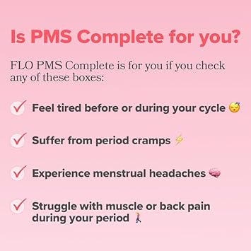 FLO PMS Complete Tablets, Menstrual Pain Relief for Women, 24 Count (1 Pack) - Multi-Symptom Pain Reliever with Acetaminophen, Caffeine, & Pyrilamine Maleate for Cramps, Headaches, Backaches, Bloating : Health & Household