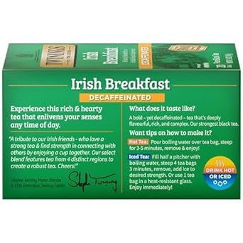 Twinings Irish Breakfast Individually Wrapped Tea Bags, 20 Count (Pack Of 6), Decaffeinated Black Tea, Flavourful, Robust, Enjoy Hot Or Iced