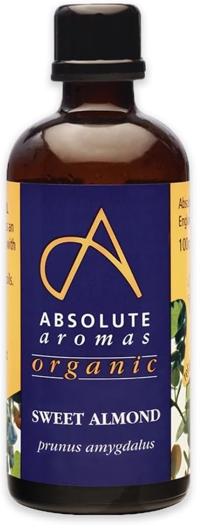 Absolute Aromas Organic Almond Sweet Oil 100Ml - Pure, Natural, Cold-Pressed, Unrefined, Vegan And Cruelty-Free - Massage Base Oil And Moisturiser For Hair, Skin, Face And Nails