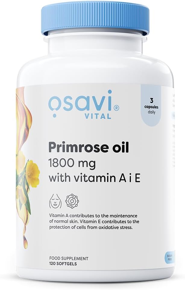 Osavi Primrose Oil 1800 Mg With Vitamin A & E – 90 Softgels | Cold–Pressed Evening Primrose Oil With Gla, Enriched With Vitamin A & E | Supports Skin Health & Cell Protection