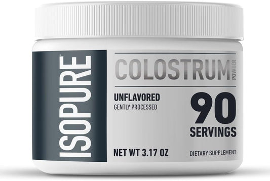Bundle Of Isopure Bovine Colostrum Supplement Powder 90 Servings + Isopure Unflavored Protein, Whey Isolate, 25G Protein, Zero Carb, 16 Servings, 1 Pound (Packaging May Vary)