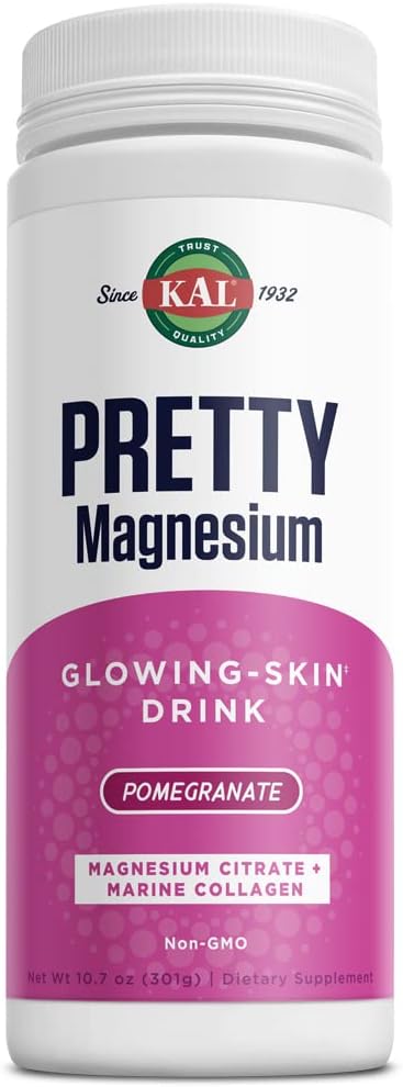 KAL Pretty Magnesium Glowing-Skin Drink | 325mg Mag Citrate + Marine Collagen | Cellular & Skin Health, 10.7oz, 70 Serv