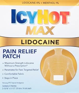 Icy Hot Max Strength Lidocaine Pain Relief Patch (5 Count) Penetrates For Fast, Targeted Relief