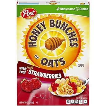 Honey Bunches of Oats with Real Strawberries Cereal, Heart Healthy, Low Fat, made with Whole Cereal , 13 Ounce (Pack of 4)