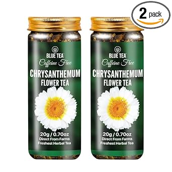 Blue Tea - Chrysanthemum Flower Tea Loose Leaf - 1.40 Oz (Pack Of 2) |Super Anti-Oxidant | Cooling And Refreshing Floral Fragrance | Herbal Tea- Caffeine Free - Non-Gmo | Pet Jar Packaging