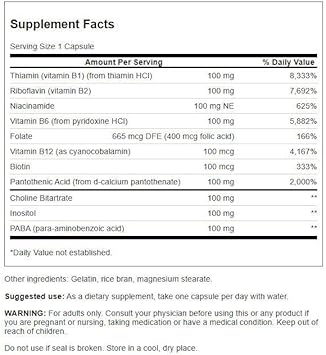 Swanson B-100 B-Complex Vitamins Energy Cardio Stress Metabolism Support 300 Capsules