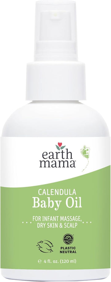 Earth Mama Calendula Baby Oil | Massage Oil For Newborn Skin Care, Dry Skin & Scalp Moisturizer, Fragrance Free, 4-Fluid Ounce