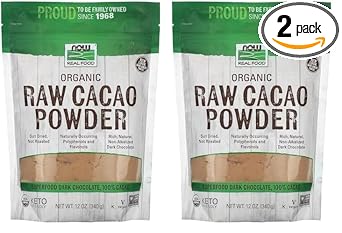 Now Foods, Organic Raw Cacao Powder, With Polyphenols And Flavonols, Sun-Dried, Intensely Rich Flavor, 12-Ounce (Packaging May Vary) (Pack Of 2)