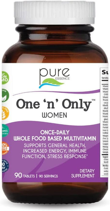 Pure Essence Labs One N Only Multivitamin For Women, Natural One A Day Herbal Supplement With Vitamin D3, B12, And Biotin With Whole Foods, 90 Tablets