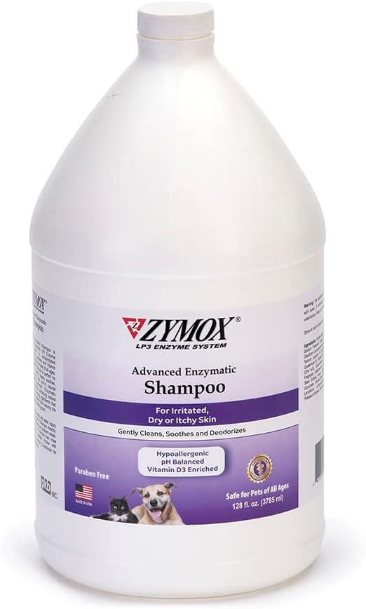 Zymox Advanced Enzymatic Shampoo, 1 Gal. - For Pets & Animals Of All Ages: Cleans, Refreshes, Hydrates & Nourishes Dry Skin & Coat