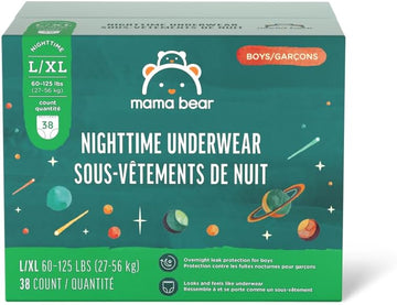 Mama Bear Nighttime Underwear for Boys, Hypoallergenic, Size Large/Extra-Large (38 Count)